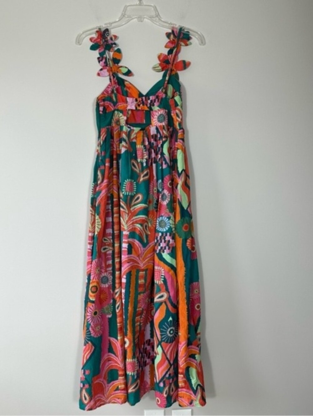 Farm Rio x Anthropologie Womens Small Multi Pleated Palm Midi Dress Resort Wear - Picture 3 of 13